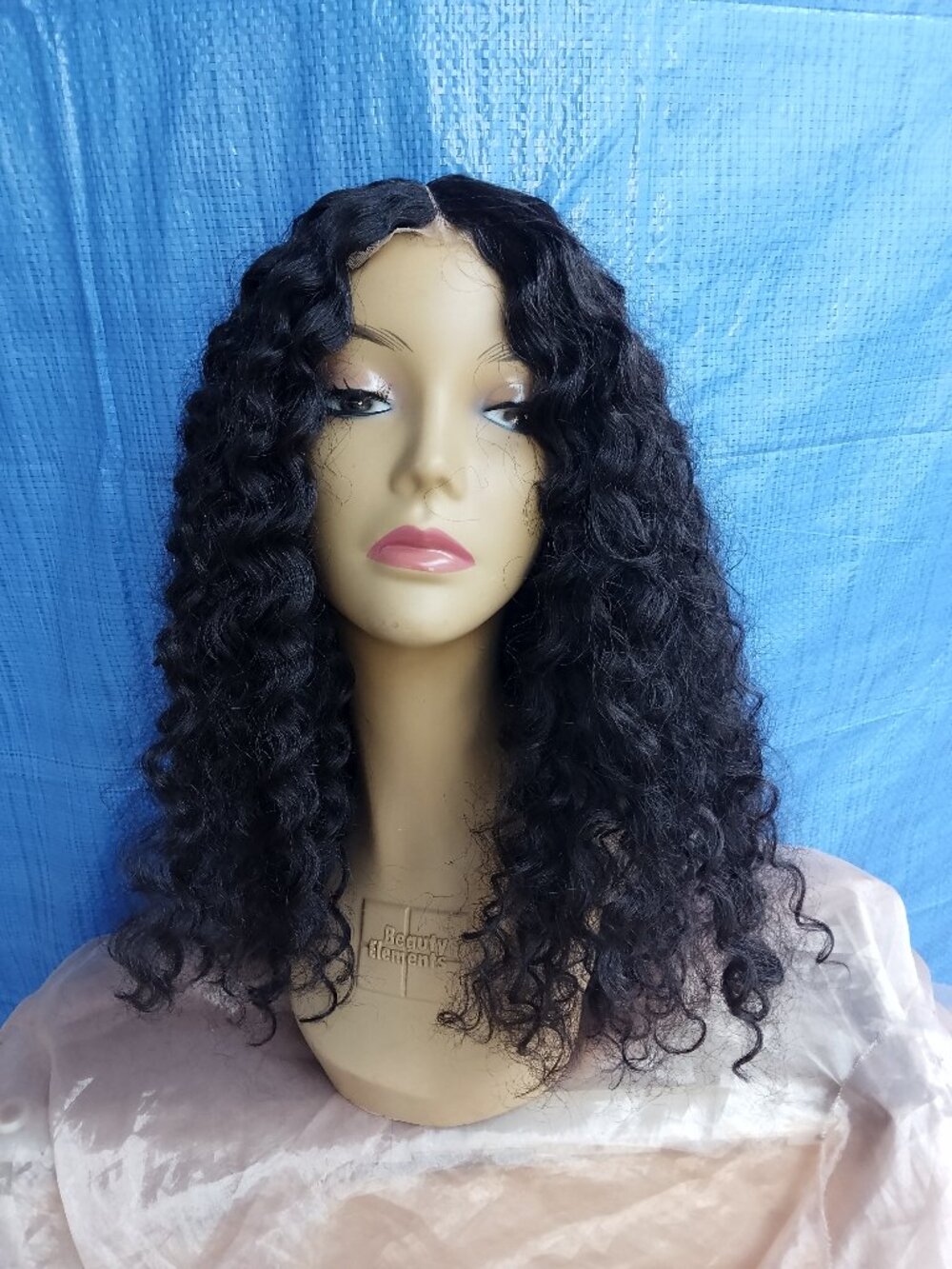 18" Afro Deep wave Boho Kinky Curly Middle Part Glueless Human Blend Hair Wig